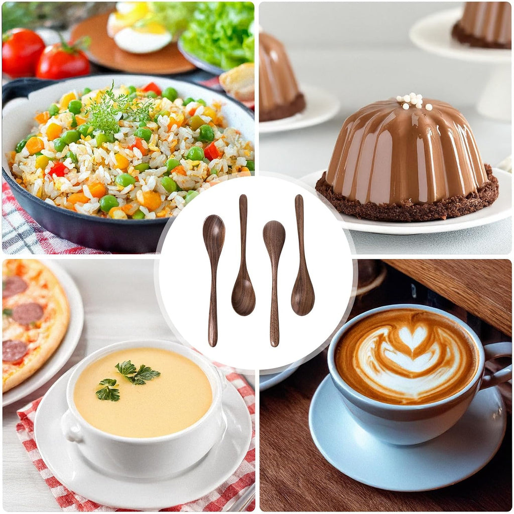 Black Walnut Wooden Spoons  4pcs Soup Spoons for Eating  Eco-Friendly Japanese Kitchenware Set  Natural Wood Utensils for Cooking Mixing Stirring