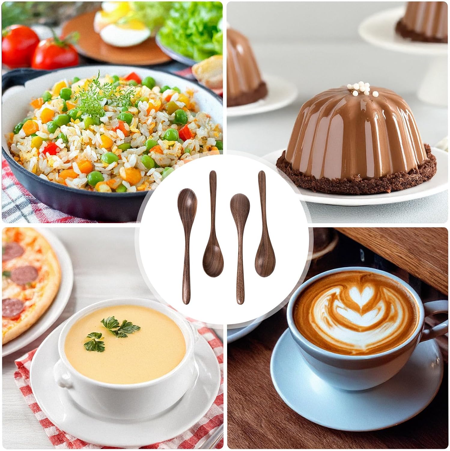 Black Walnut Wooden Spoons  4pcs Soup Spoons for Eating  Eco-Friendly Japanese Kitchenware Set  Natural Wood Utensils for Cooking Mixing Stirring
