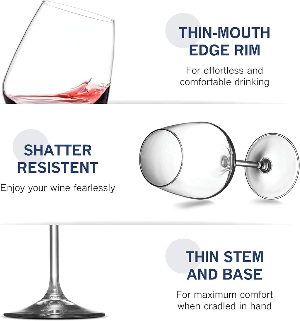 Paksh Novelty Italian Red Wine Glasses - 18 Ounce - Wine Glass Clear (Set of 4)