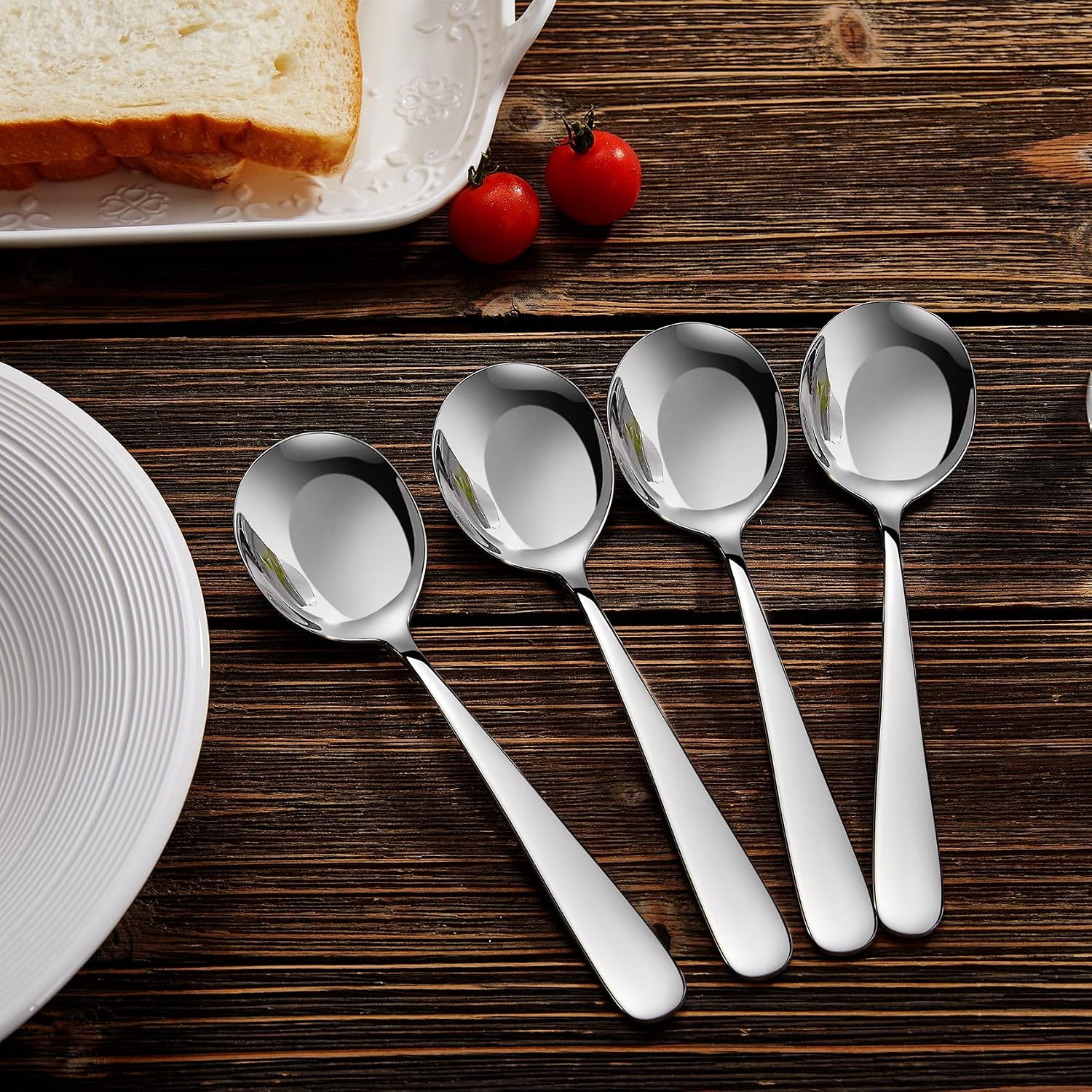 KEAWELL Premium 7" Louise Soup Spoons  18/10 Stainless Steel  Dishwasher Safe (4)