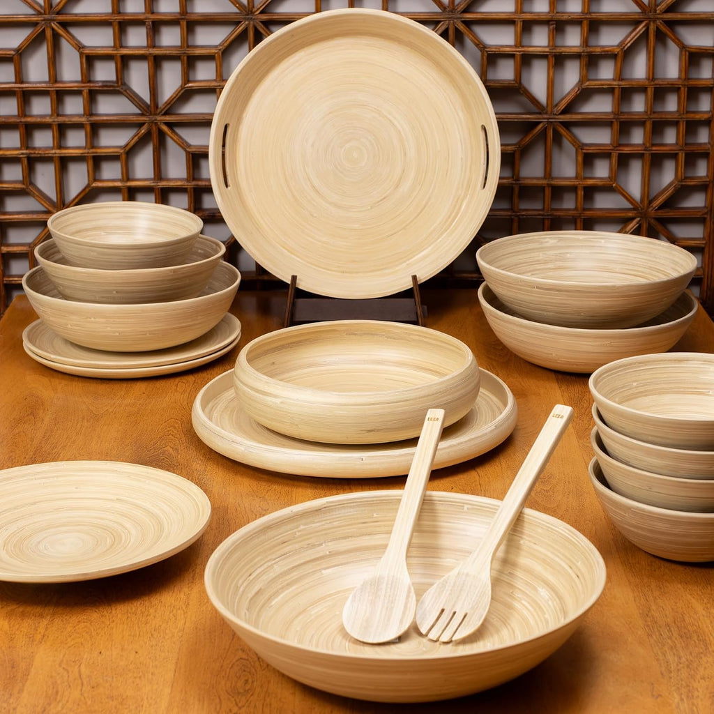 LEXA Bamboo Salad Utensil Set  12 Inch – Handmade Eco-Friendly Serving Spoon & Fork  Natural Bamboo  Durable & Unique  Perfect for Salads  Fruits & Entertaining
