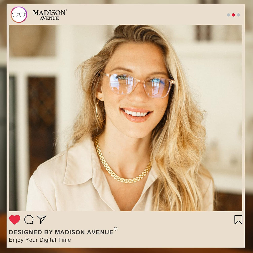 Madison Avenue Blue Light Blocking Glasses Anti Eyestrain UV Glare Blue Light Glasses for Women TV Phone Computer Gaming Eyeglasses Liberty (Crystal Brown)