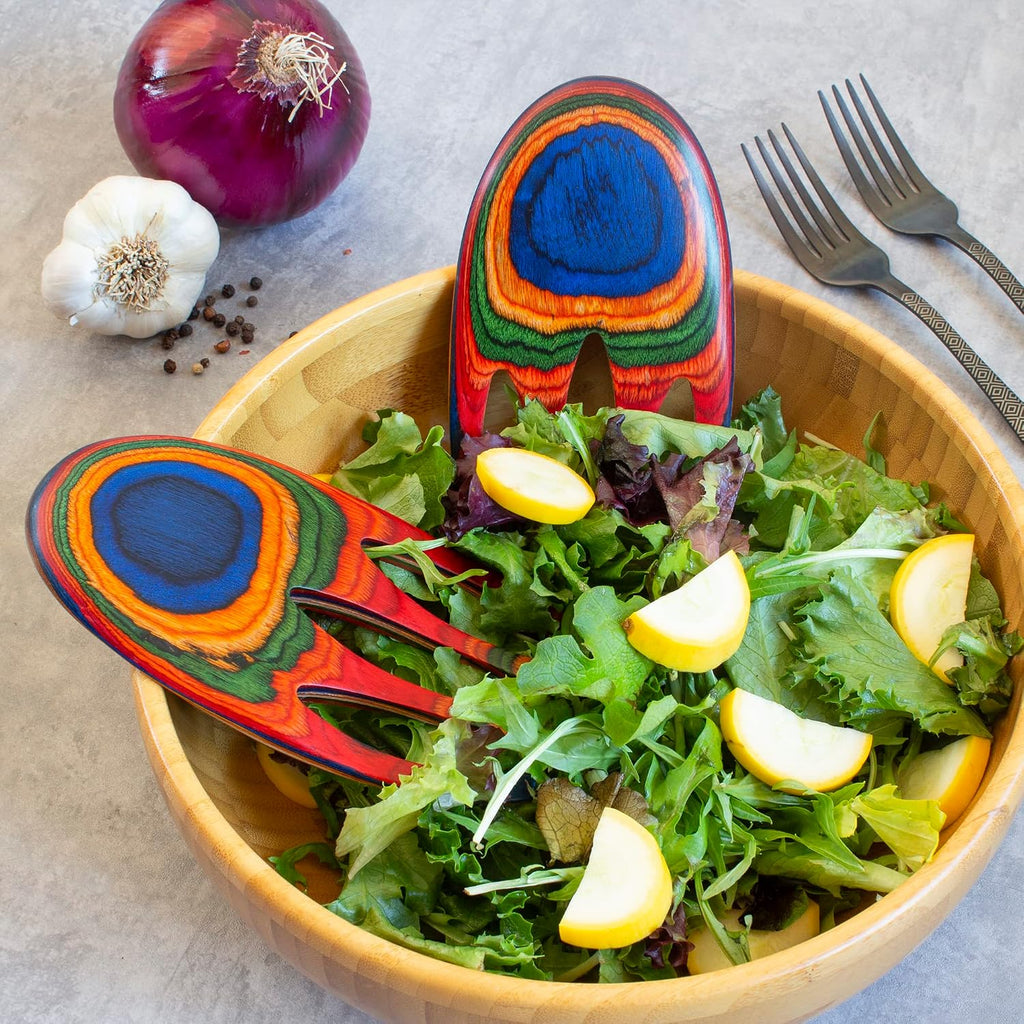 Totally Bamboo Baltique Marrakesh Collection Salad Hands Serving Utensil Set  Colorful Wooden Salad Servers