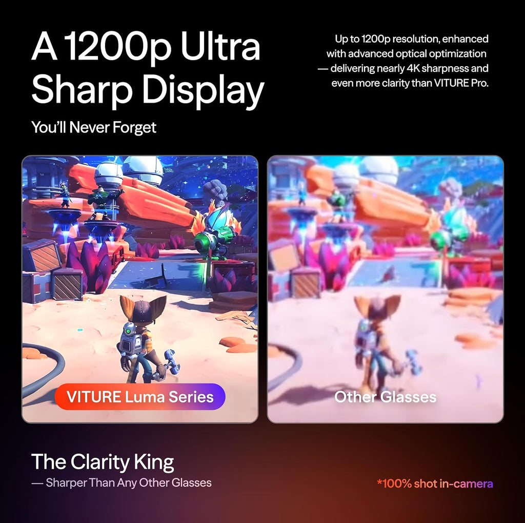 VITURE Luma Pro XR Glasses — 152” 1200p Ultra Sharp Display  1000 Nits  52° FOV  Dimming Adjustments  AR Glass for iPhone 17/16/15  Android  Mac  PC  Steam Deck  First-Ever XR Experience for Switch 2