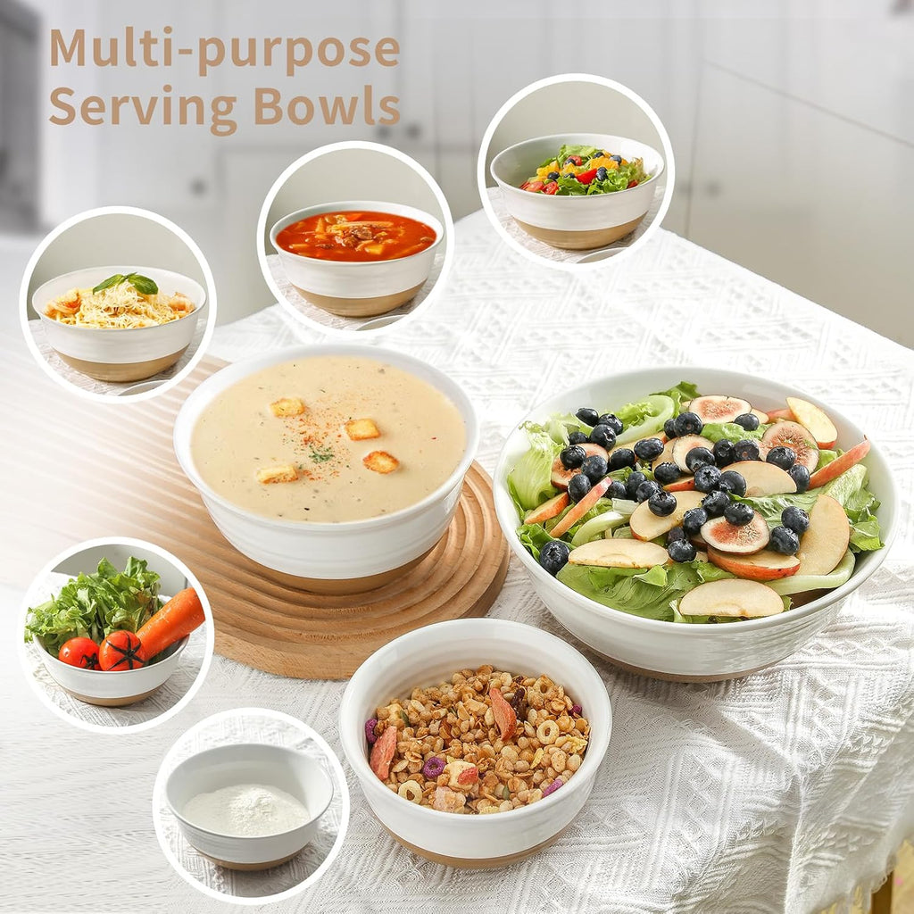 HASENSE Serving Bowls Ceramic Mixing Bowls  Large Salad Pasta Bowls Set  2.1/1.0/0.5 Qt for Entertaining  White Nesting Batter Bowls for Prepping Baking  Dishwasher Microwave Safe  Set of 3