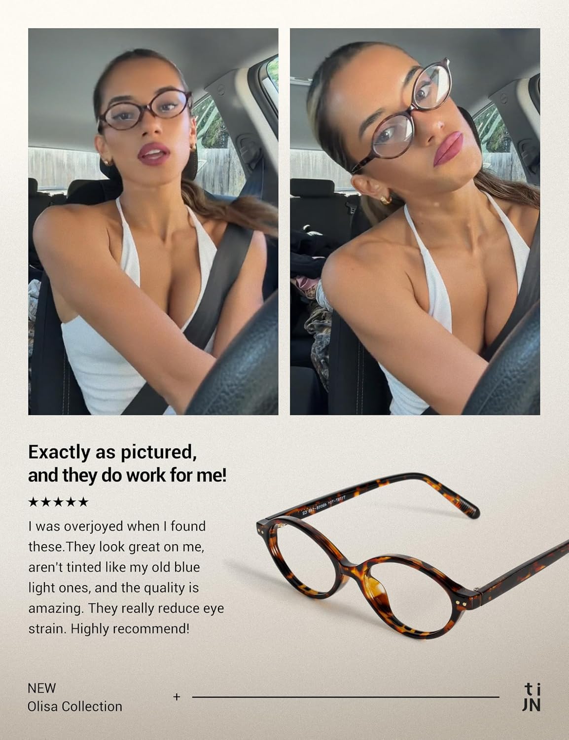 TIJN Olisa Blue Light Blocking Glasses for Women Men Oval Glasses Frame Bluelight Glasses for Gaming/Computer/Screen