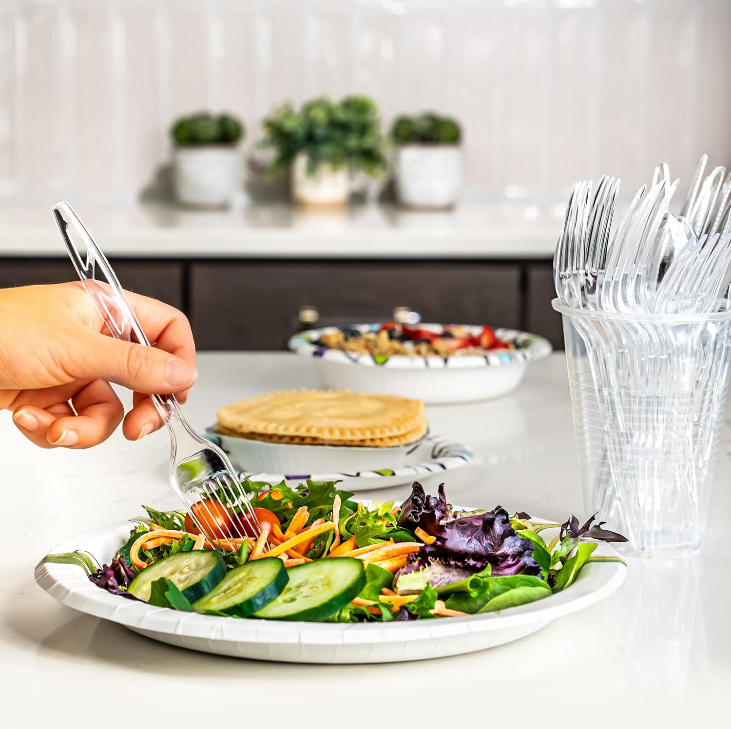 Amazon Basics Disposable Clear Plastic Forks  Premium Quality  100 Count  Large Pack