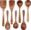 Wooden Non-Stick Kitchen Pan Toolset 7 Pieces Set 100% Natural Teak Kitchen Utensils Spatula  Wooden Cooking Utensils Spoons  Fried Spatula and Salad Fork