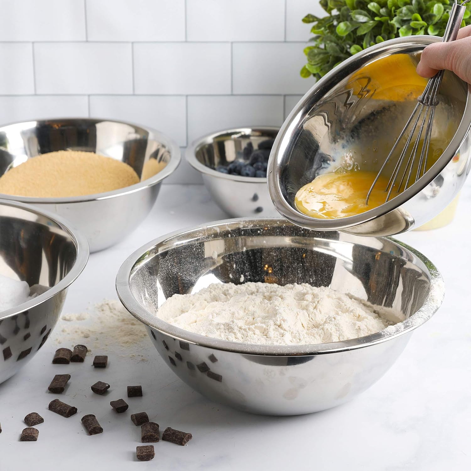 WHYSKO Meal Prep Stainless Steel Mixing Bowl (5-Piece Set) Home  Refrigerator  and Kitchen Food Storage Organizers | Ecofriendly  Heavy Duty  No Lids