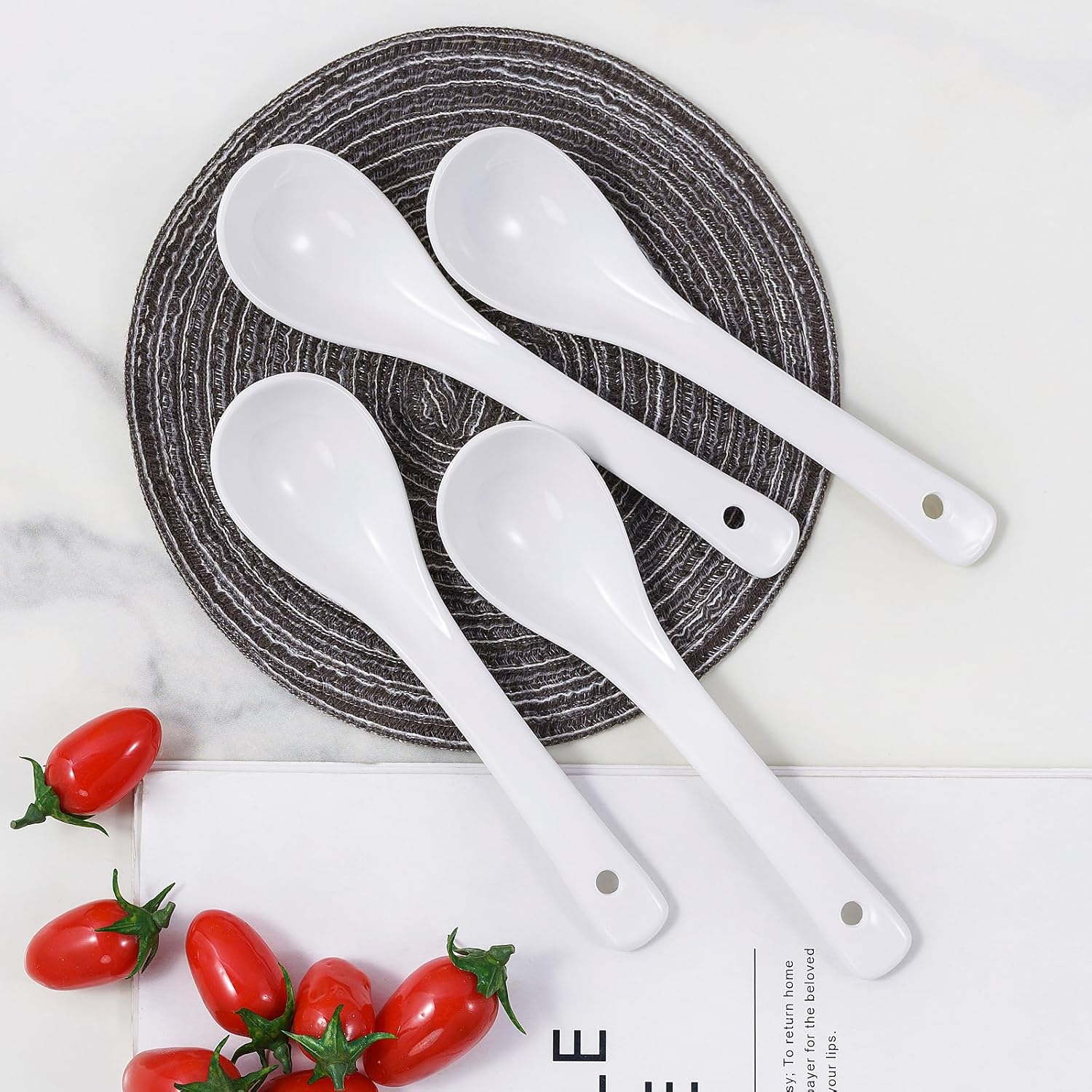 6.5inch Ceramic Soup Spoons Set of 4 - Long Handle  Easy to Hold  Perfect for Ramen  Pho  Dumplings  Miso & Wonton  Dishwasher Safe  Ideal for Asian Soups"