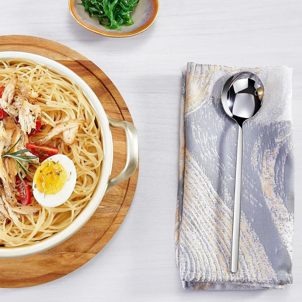 KEAWELL Premium Korean Soup Spoons with Long Handles  Set of 4  18/10 Stainless Steel  Dishwasher Safe (Plain)