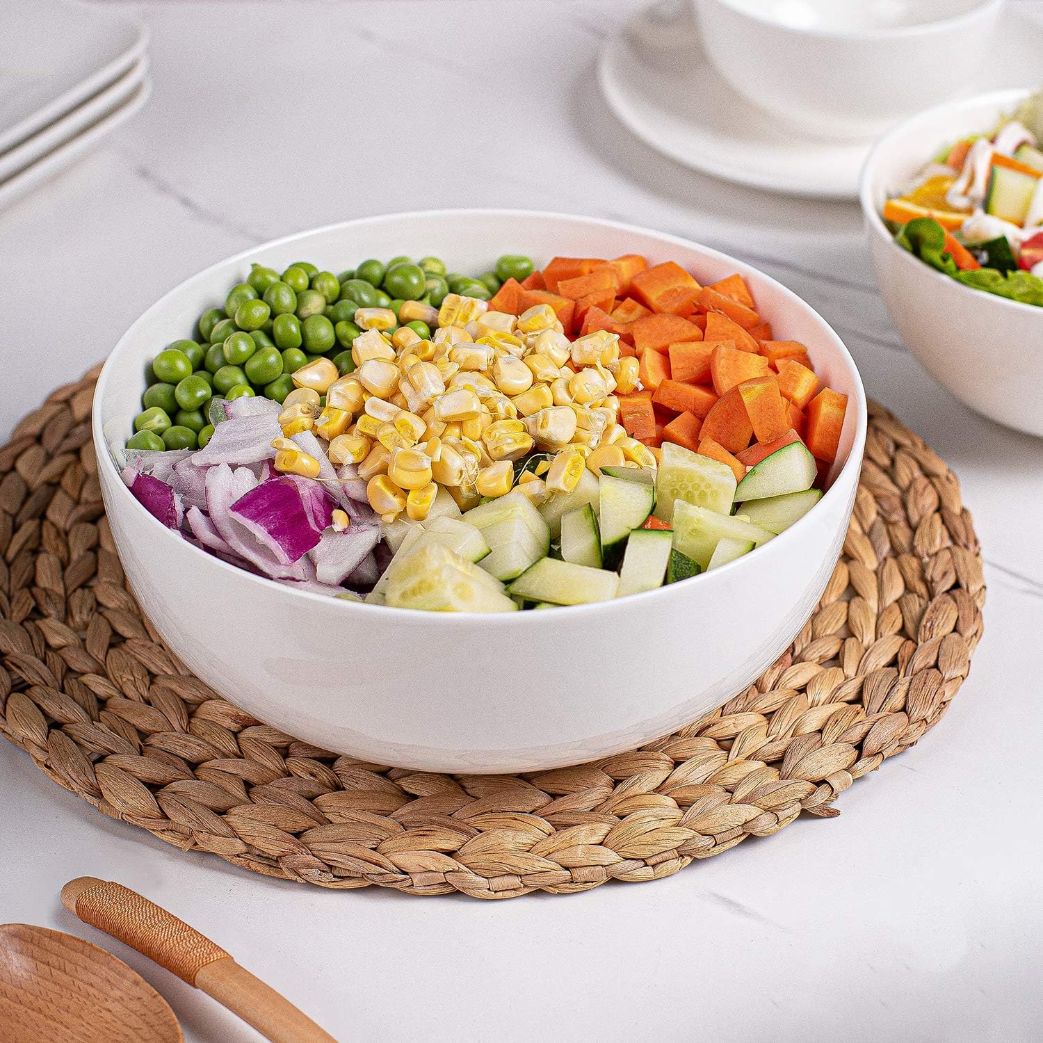 DELLING 60 Oz Large Serving Bowls Set  8" White Soup Bowls Salad Bowls Serving for Kitchen  Ceramic Mixing Bowls For Eating Pasta  Noodle  Fruit Vegetable  Ramen  Microwave & Dishwasher Safe  3 Pack