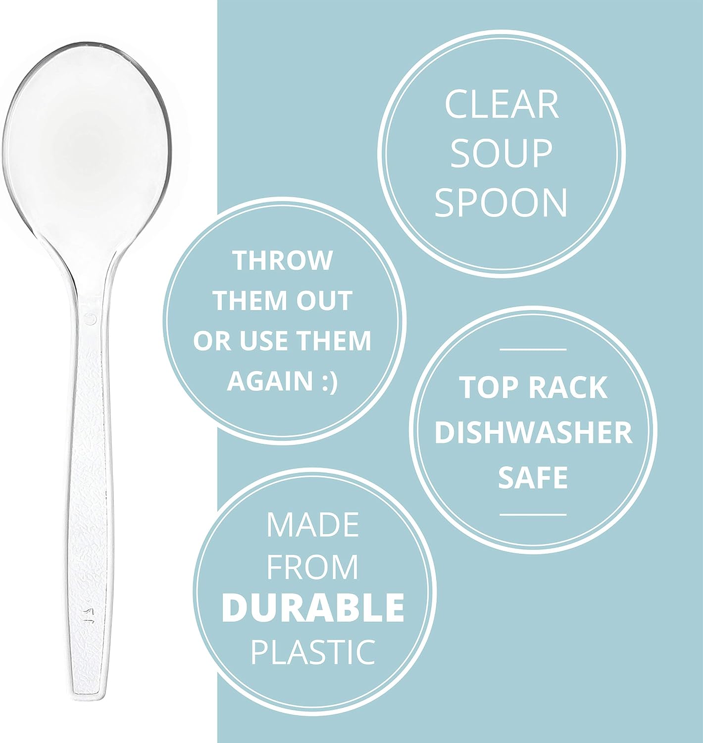 Plasticpro Disposable Clear Plastic Soup Spoons Heavyweight Utensils Pack of 200 Count