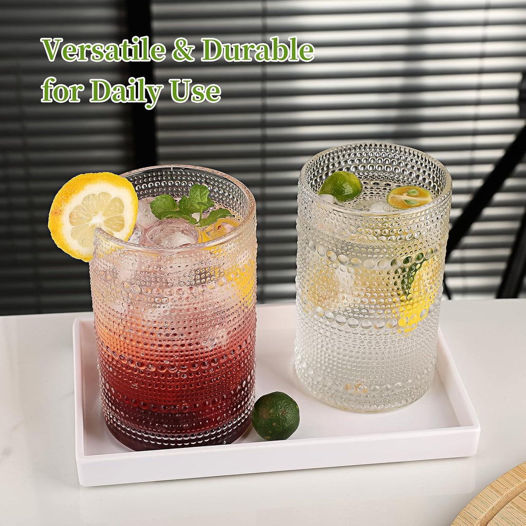 Hobnail Drinking Glasses Set of 6  16 Oz Vintage Embossed Glass Cup Kitchen Glassware Water Tumblers for Cocktails  Beer  Juice  Whiskey