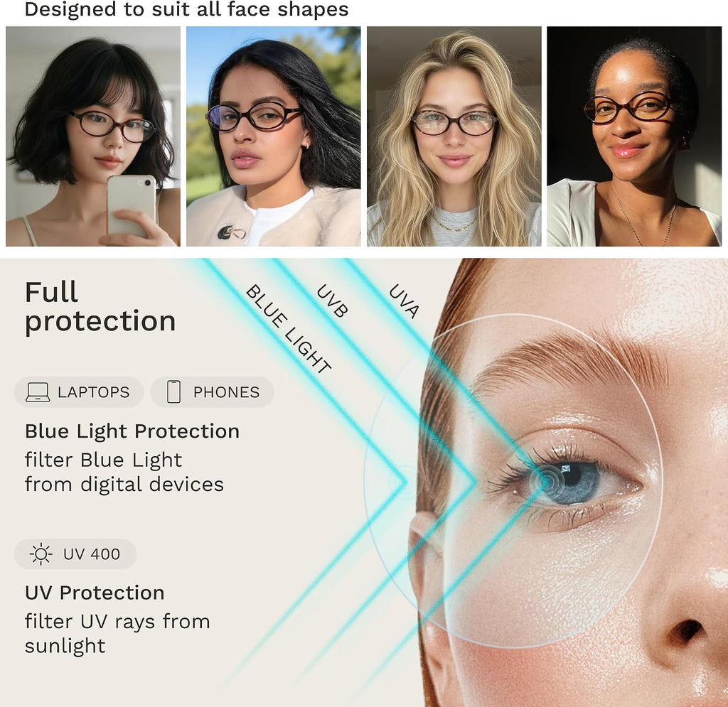 livho Blue Light Glasses for Women – Y2K Aesthetic Edgy Oval & Rectangle Frame & Blush Pink Case  90s Vibe Screen Protection