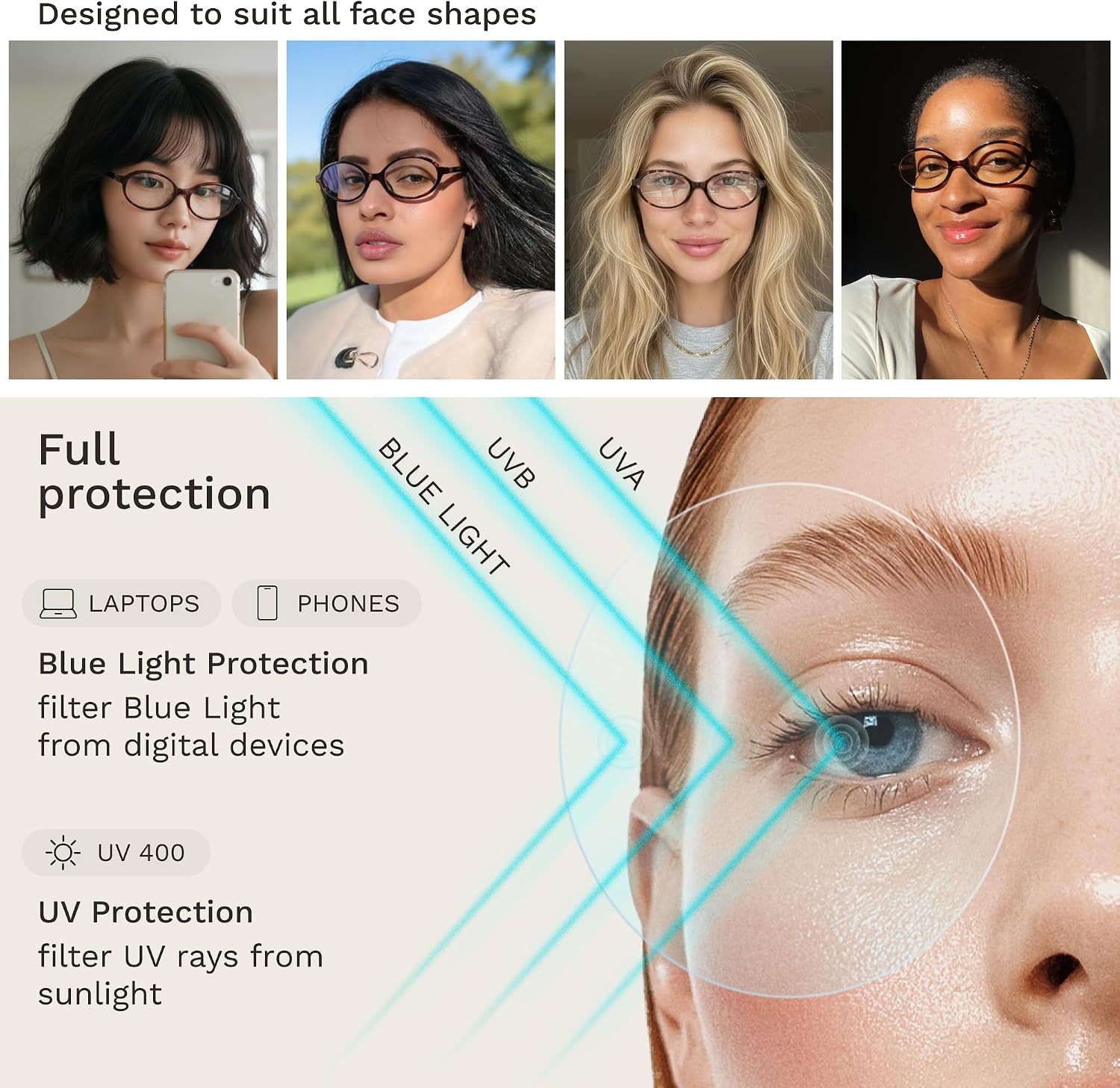 livho Blue Light Glasses for Women – Y2K Aesthetic Edgy Oval & Rectangle Frame & Blush Pink Case  90s Vibe Screen Protection