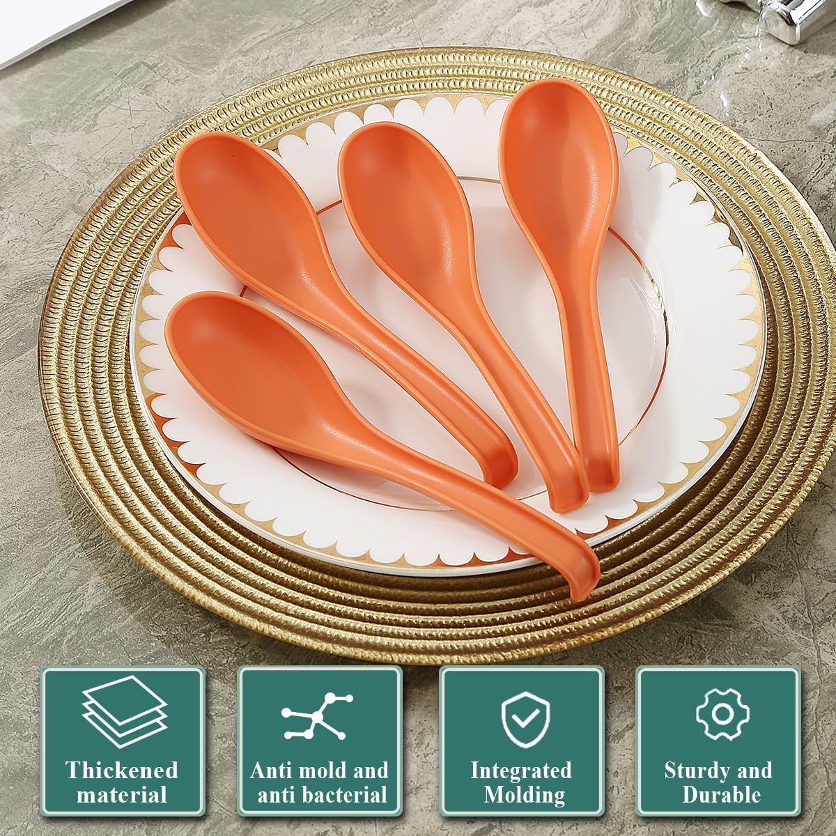 Kyraton Soup Spoons 24 Pieces  Reusable Plastic Table Spoon  Sturdy and Durable Asian Dinner Spoon Made of Food Grade PP  BPA Free  Easy Clean  Dishwasher Safe