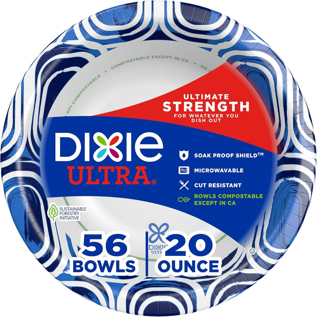 Dixie Ultra  Large Paper Bowls  20 Oz  56 Count  Microwave Safe  Compostable  Disposable Bowls Great For Breakfast  Lunch  And Dinner Meals