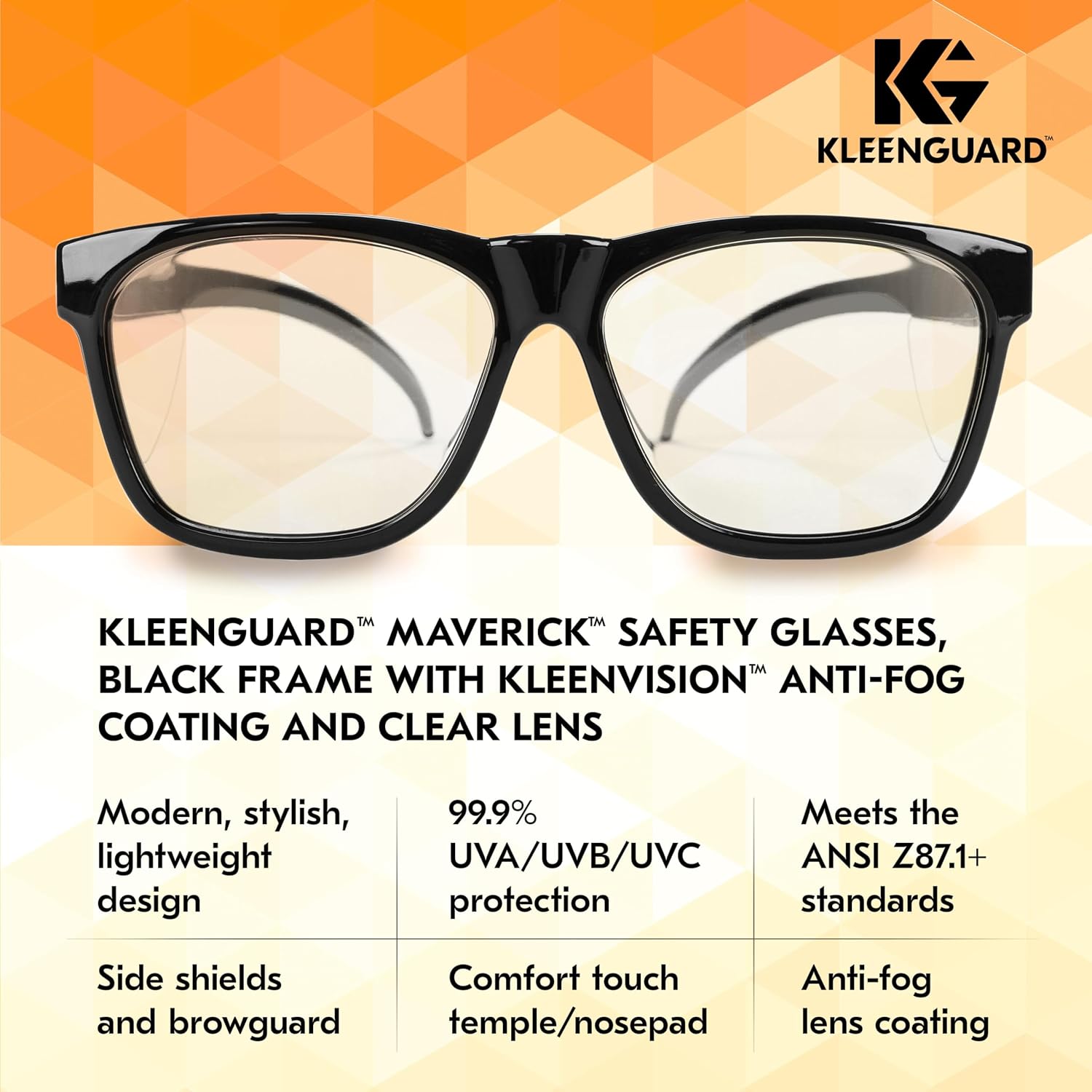 Kleenguard™ V30 Maverick™ Safety Glasses (56567)  Clear Lenses with KleenVision™ Anti-Fog coating  Black Frame  Carrying Case  Eyewear for Men and Women