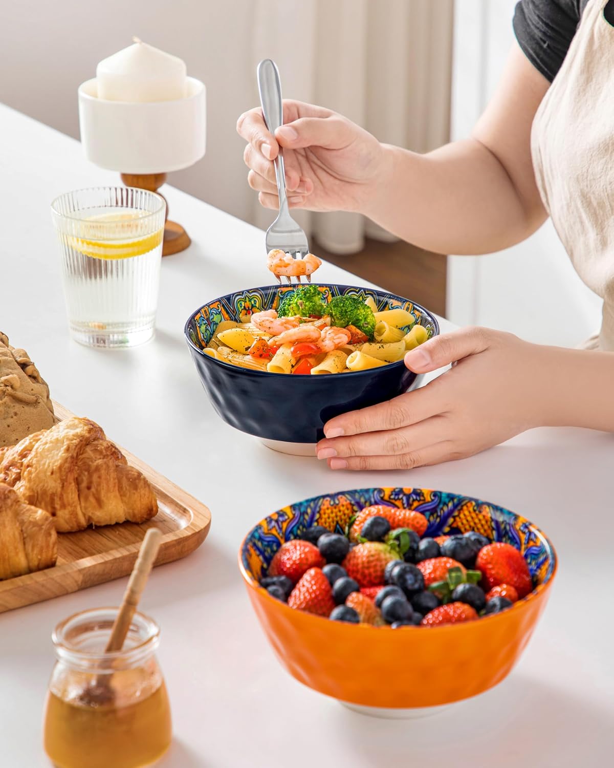 vancasso 26oz Cereal Bowls Set of 6  Boho Ceramic Soup Bowls with Colorful Bohemian Pattern  Microwave & Dishwasher Safe Serving Bowls for Salad  Oatmeal  Pasta  KRVI Series
