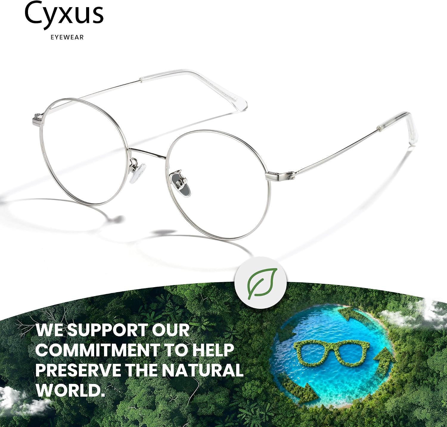 Cyxus Round Blue Light Blocking Glasses Men Woman Wire Frame Ultralight Comfortable Office Computer Gaming Study 8090
