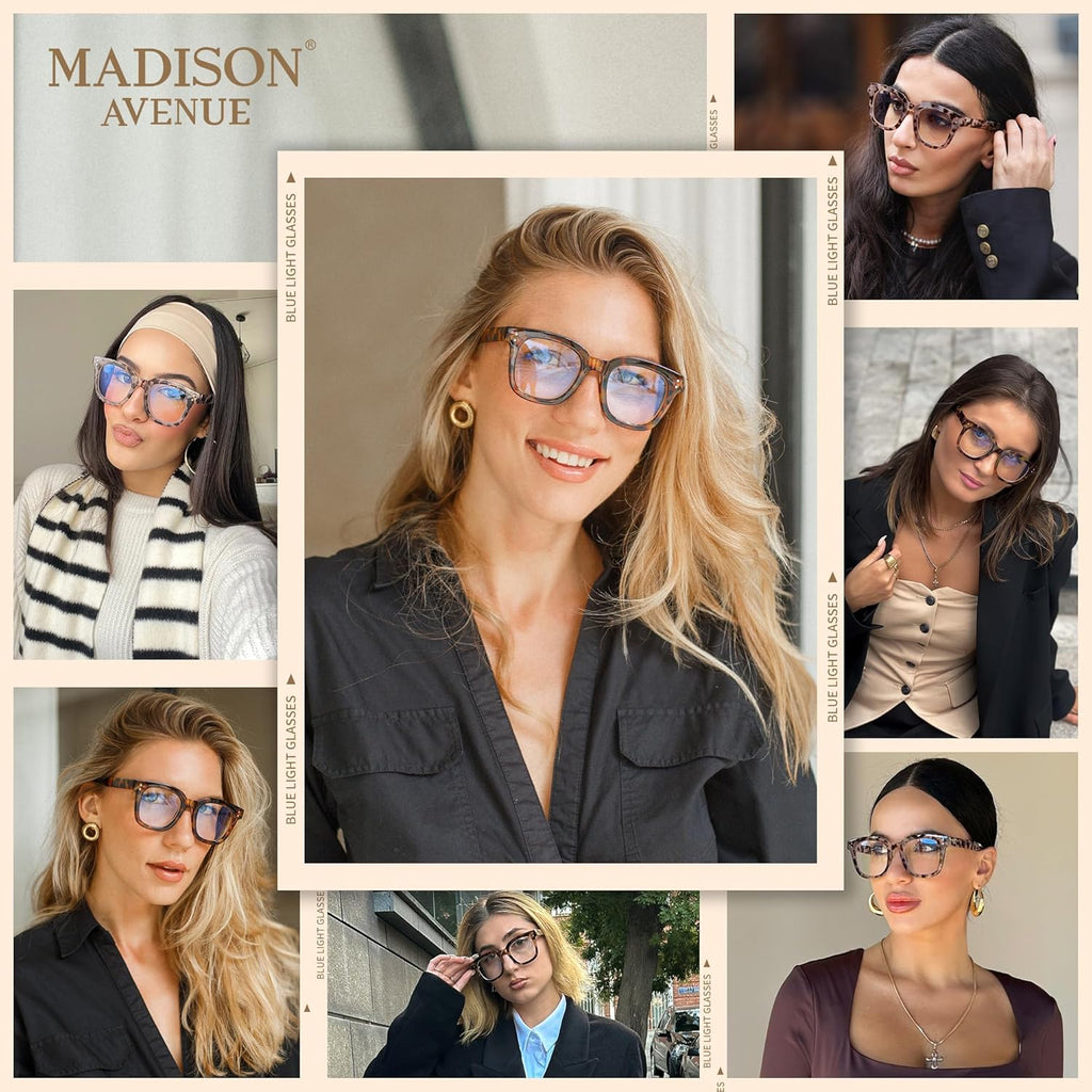 Madison Avenue Women Blue Light Glasses Oversize Blue Light Blocker for Women  Anti Eyestrain & UV Protection Computer Eyeglasses Hanna (Tortoiseshell)