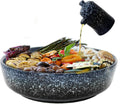 Extra Large Salad Serving Bowl  11 inch. Big Ceramic Navy Dark Blue Pasta bowl Plus Oil Bottle. 95 oz. Beautiful And Elegant Huge Design. Giant Mixing and Fruit Bowls