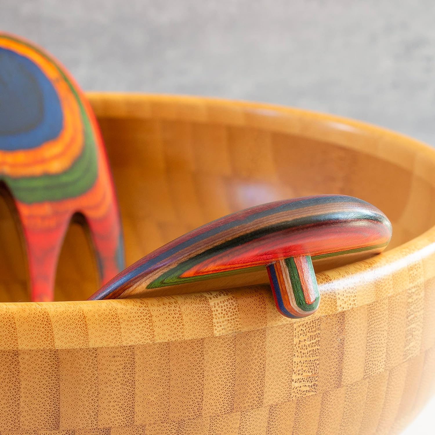 Totally Bamboo Baltique Marrakesh Collection Salad Hands Serving Utensil Set  Colorful Wooden Salad Servers