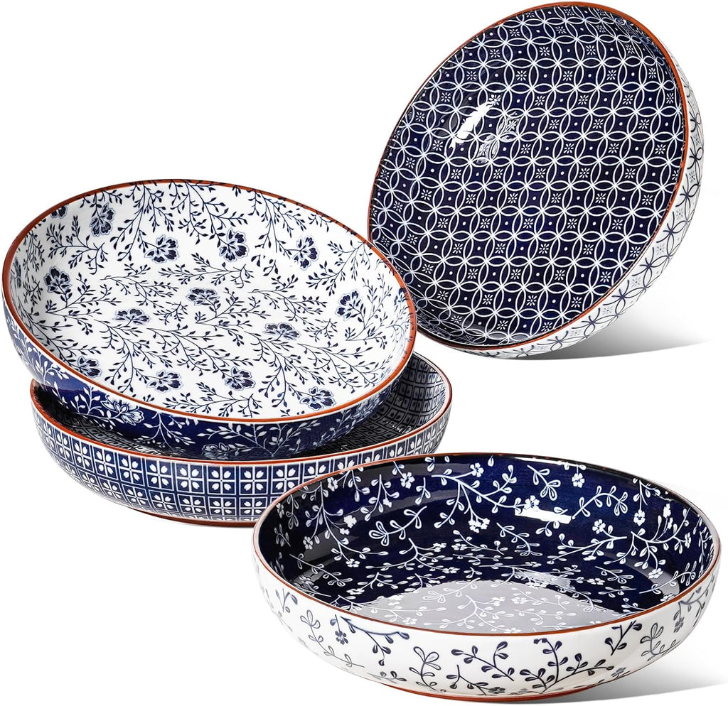 LE TAUCI Pasta Bowl 32 oz  Ceramic Salad Bowl  Japanese-Style Plate Bowls for Serving Pasta  Fruits  Salad  Noodle  Dinner  Soup  Mircrowave Oven Dishwasher Safe - 8.2 Inch  Set of 4  Vintage Blue