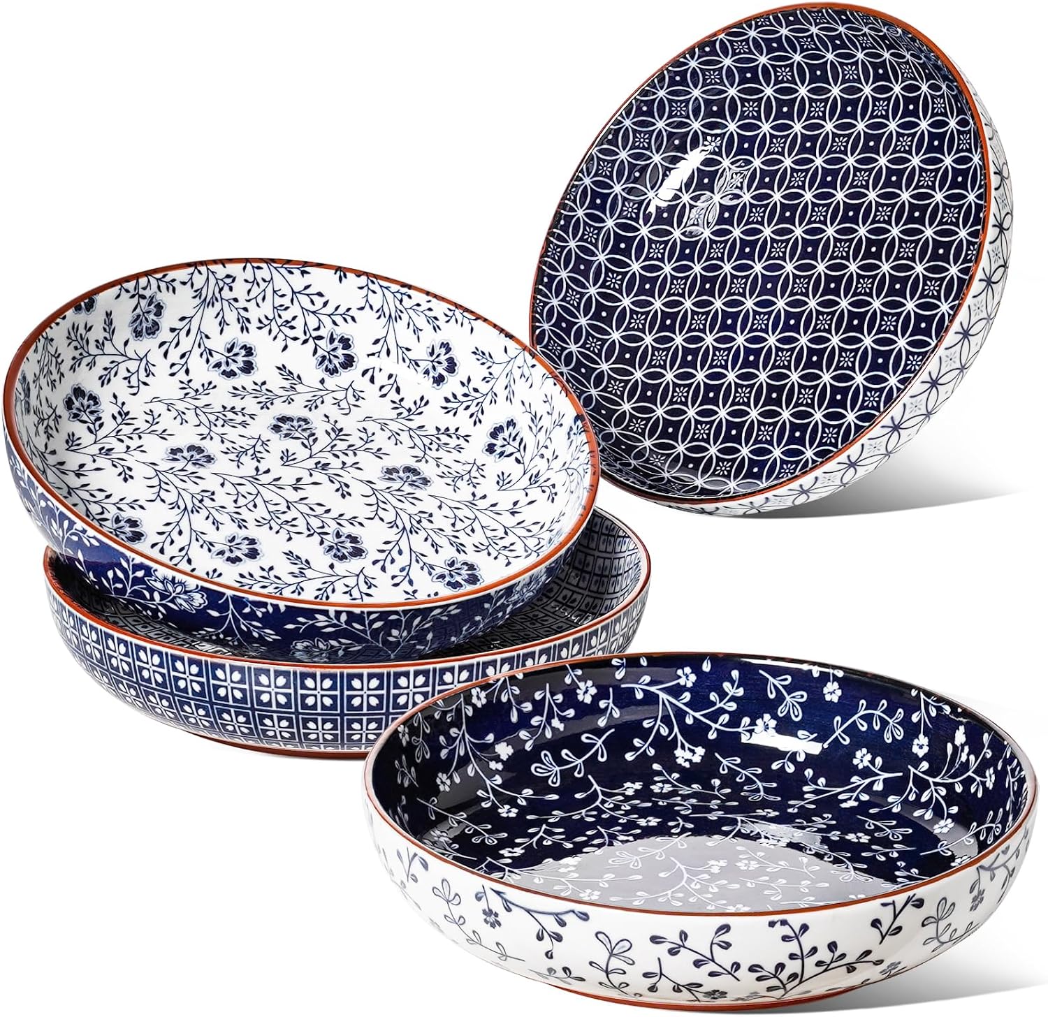 LE TAUCI Pasta Bowl 32 oz  Ceramic Salad Bowl  Japanese-Style Plate Bowls for Serving Pasta  Fruits  Salad  Noodle  Dinner  Soup  Mircrowave Oven Dishwasher Safe - 8.2 Inch  Set of 4  Vintage Blue