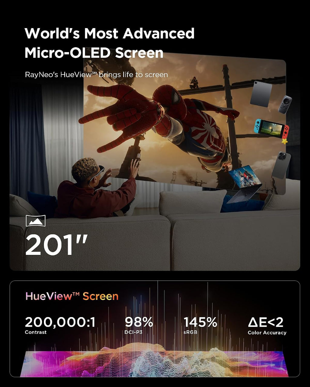 RayNeo Air 3s AR/XR Glasses - 201'' 120Hz HueView Video Display  Smart Gaming Glasses for iPhone 17 16 15/Android/Mac/Switch 2/PS5/SteamDeck-3S-Silver