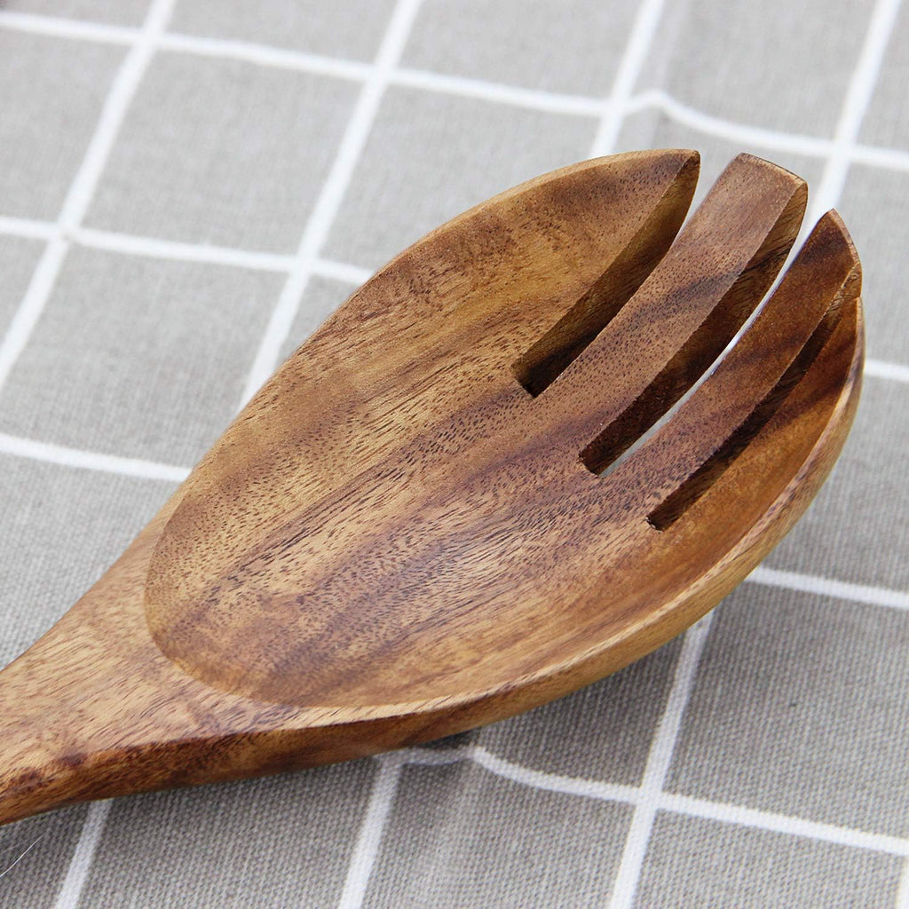 AOOSY Acacia Wood Salad Tongs 10.2 Inch Serving Utensils Set Salad Fork and Salad Spoon for Serving Long Handle Salad Server Set Kitchen Cooking Utensil