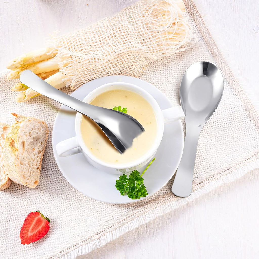 Tioncy 50 Pcs Stainless Steel Soup Spoons Mirror Polished Asian Soup Spoons for Bouillon Dessert Cereal Ramen Pho Wonton Dumpling Noodles
