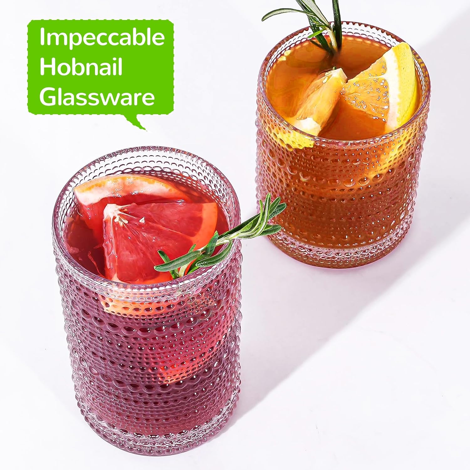 Vintage Hobnail Drinking Glasses Set of 12-14 oz Old Fashioned Water Glass Cups & 11 oz Cocktail Glasses  Aesthetic Kitchen Bar Tumbler Glassware Gifts Sets for Smoothie  Juice  Coffee  Wine