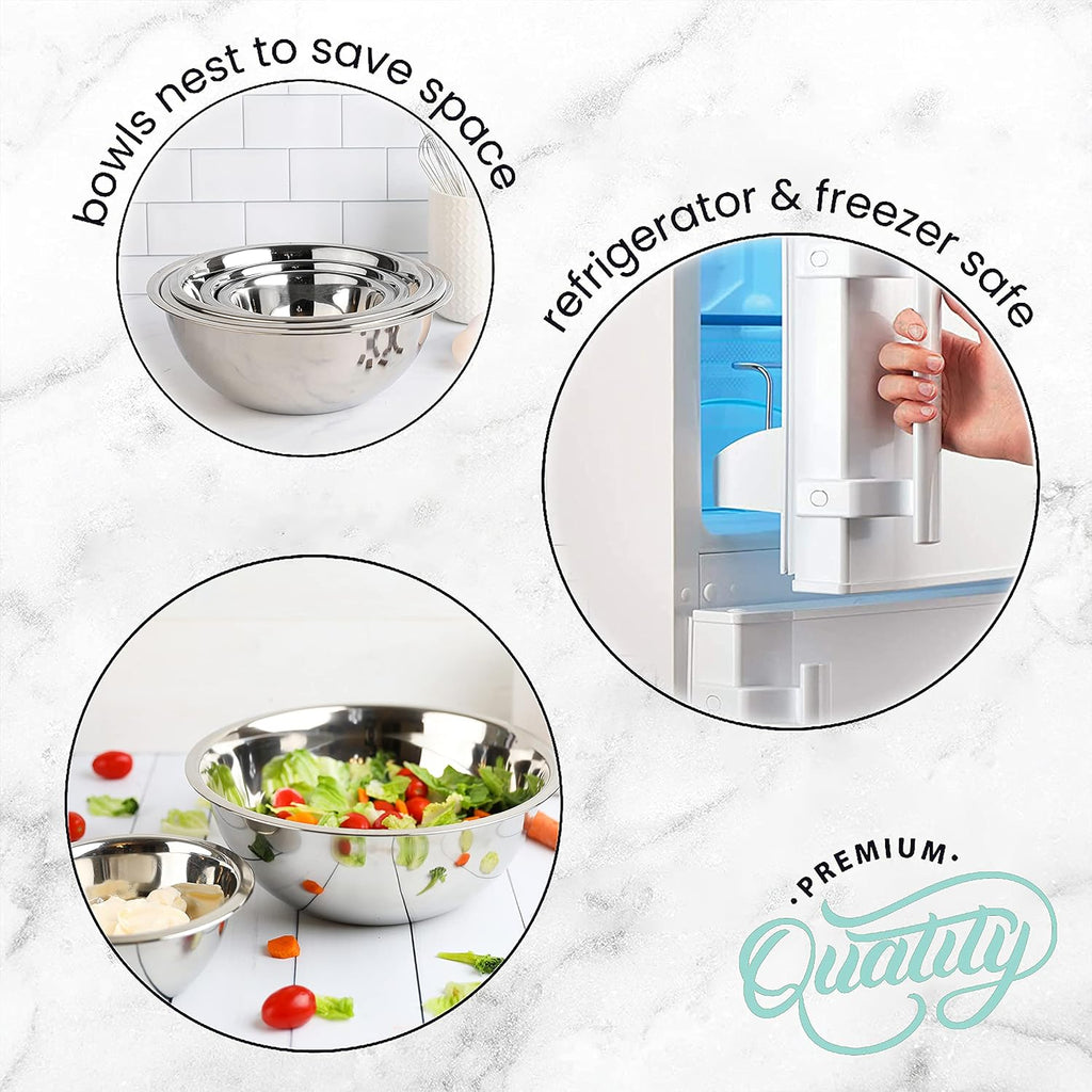WHYSKO Meal Prep Stainless Steel Mixing Bowl (5-Piece Set) Home  Refrigerator  and Kitchen Food Storage Organizers | Ecofriendly  Heavy Duty  No Lids
