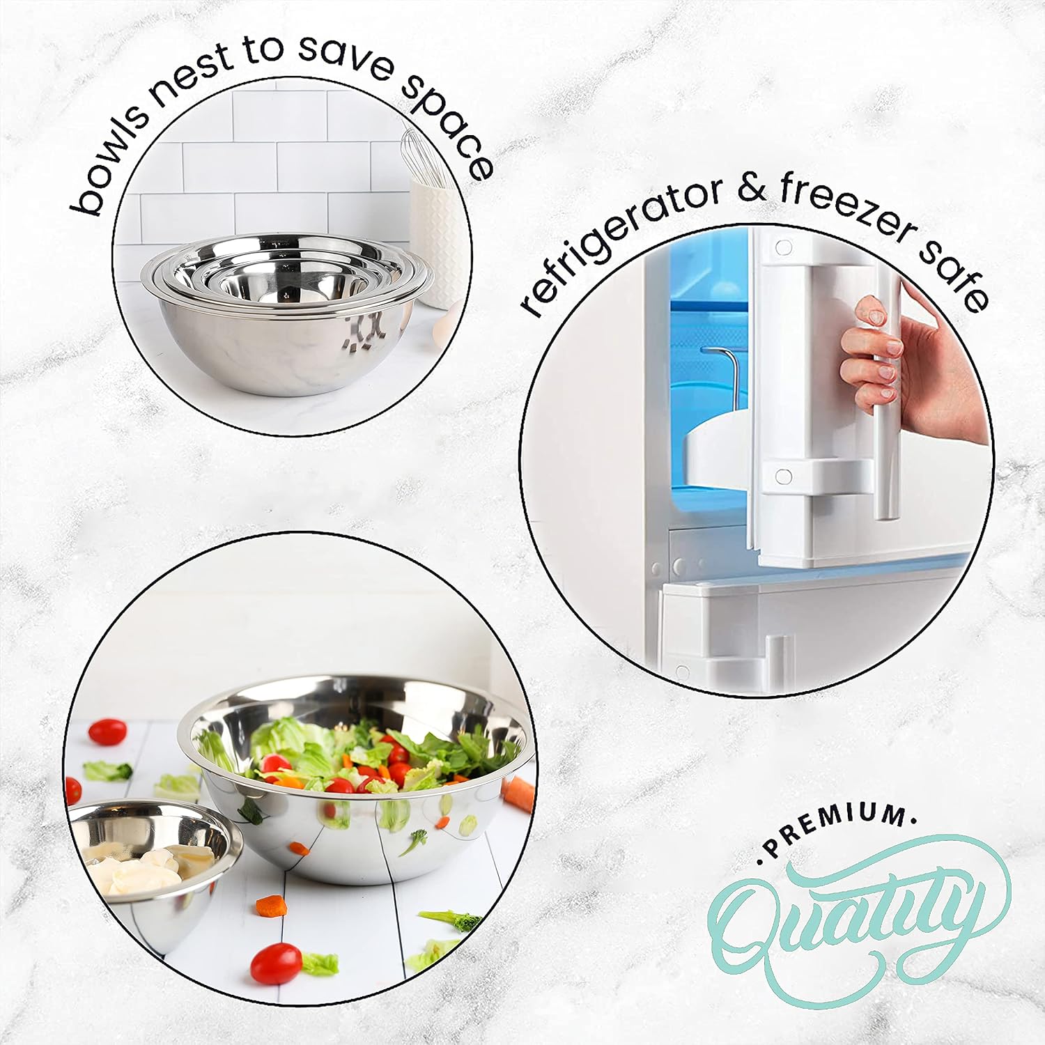 WHYSKO Meal Prep Stainless Steel Mixing Bowl (5-Piece Set) Home  Refrigerator  and Kitchen Food Storage Organizers | Ecofriendly  Heavy Duty  No Lids