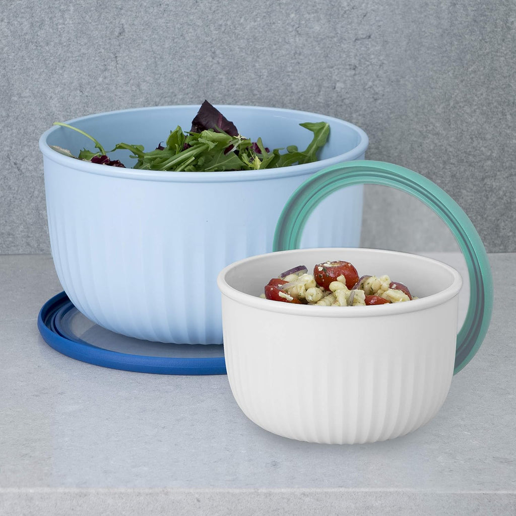 Oggi Prep  Store & Serve Plastic Bowl w/See-Thru Lid- Dishwasher  Microwave & Freezer Safe  (4 qt) Lt Gray w/Dk Gray Lid