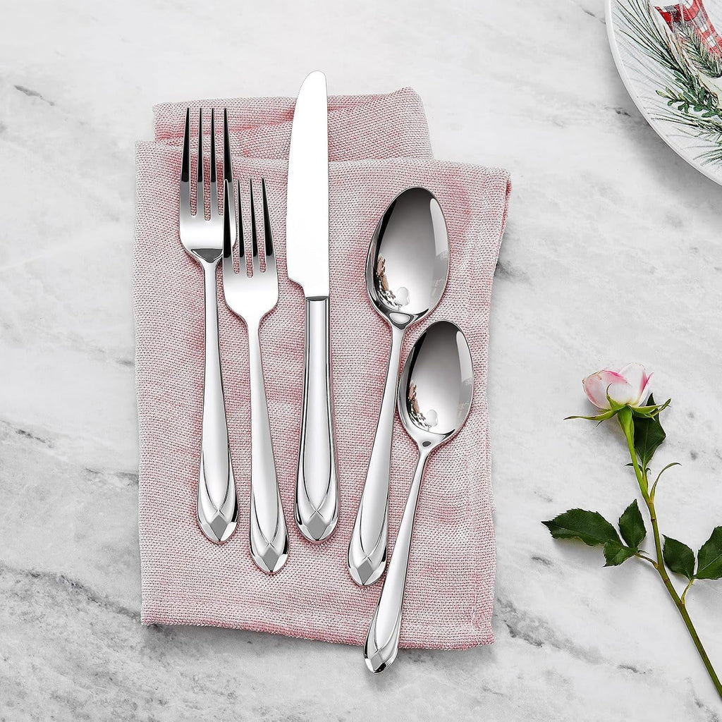 KEAWELL Premium Astra 4-Piece 7.3 inch Fork Set – 18/10 Stainless Steel Mirror-Finished Silverware with Diamond-Faceted Handles  Comfortable Grip and Dishwasher Safe (4  Salad Forks)