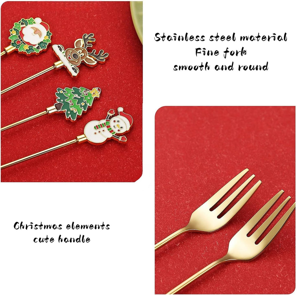 4-Piece Christmas Forks Set Premium 304 Forks Stainless Steel Dishwasher Safe.Small Gold Forks for Cake Dessert Salad Appetizers Fruit Olive& Cocktail for Afternoon Tea  Festive Party Table Setting