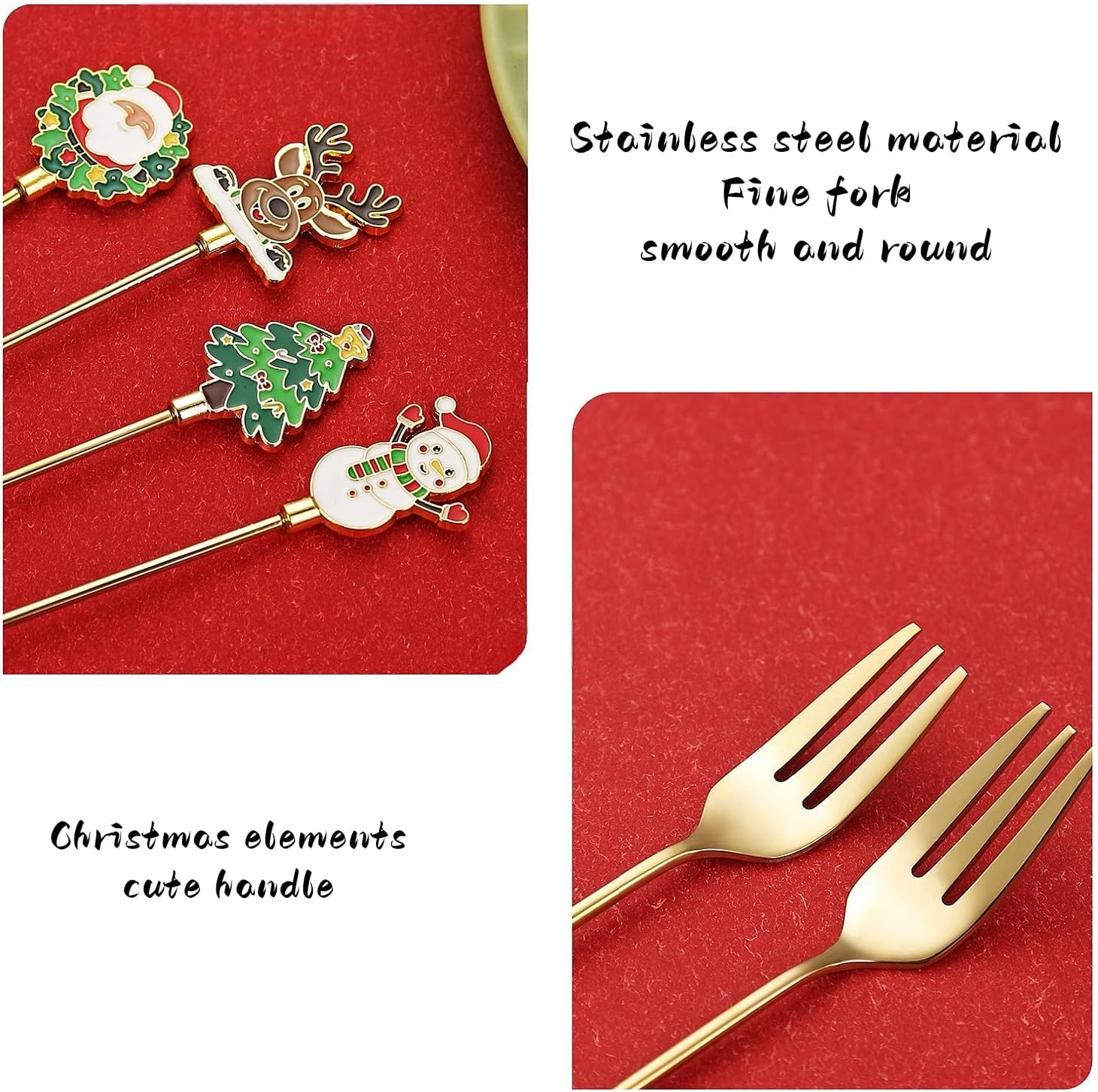 4-Piece Christmas Forks Set Premium 304 Forks Stainless Steel Dishwasher Safe.Small Gold Forks for Cake Dessert Salad Appetizers Fruit Olive& Cocktail for Afternoon Tea  Festive Party Table Setting