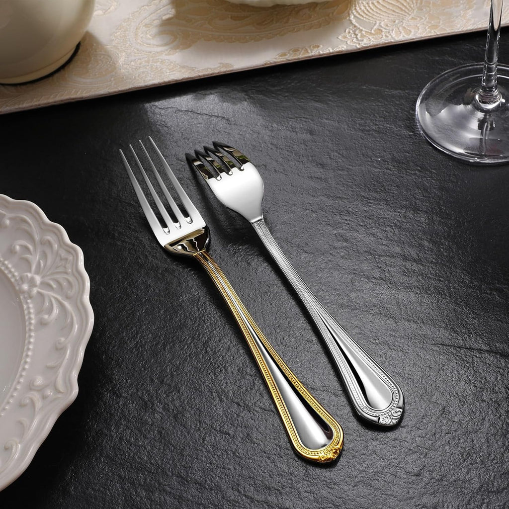 KEAWELL Pearl Edge 4-Piece Premium Fork Set  18/10 Stainless Steel  Fine Silverware Forks with Mirror Finish and Exquisite Craftsmanship  Gold Accent  Dishwasher Safe (4  7.3" Salad Forks)