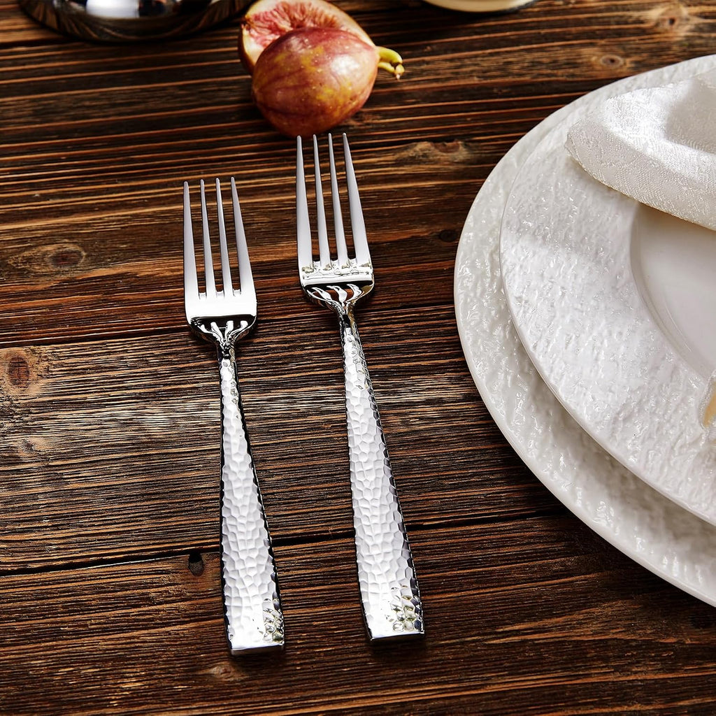KEAWELL Premium 4-Piece 7.6" Louis Hammered Salad Fork Set  18/10 Stainless Steel  Squared Edge with Smooth Rounded Edges for Comfort  Dishwasher Safe (4  7.6" Salad Fork)