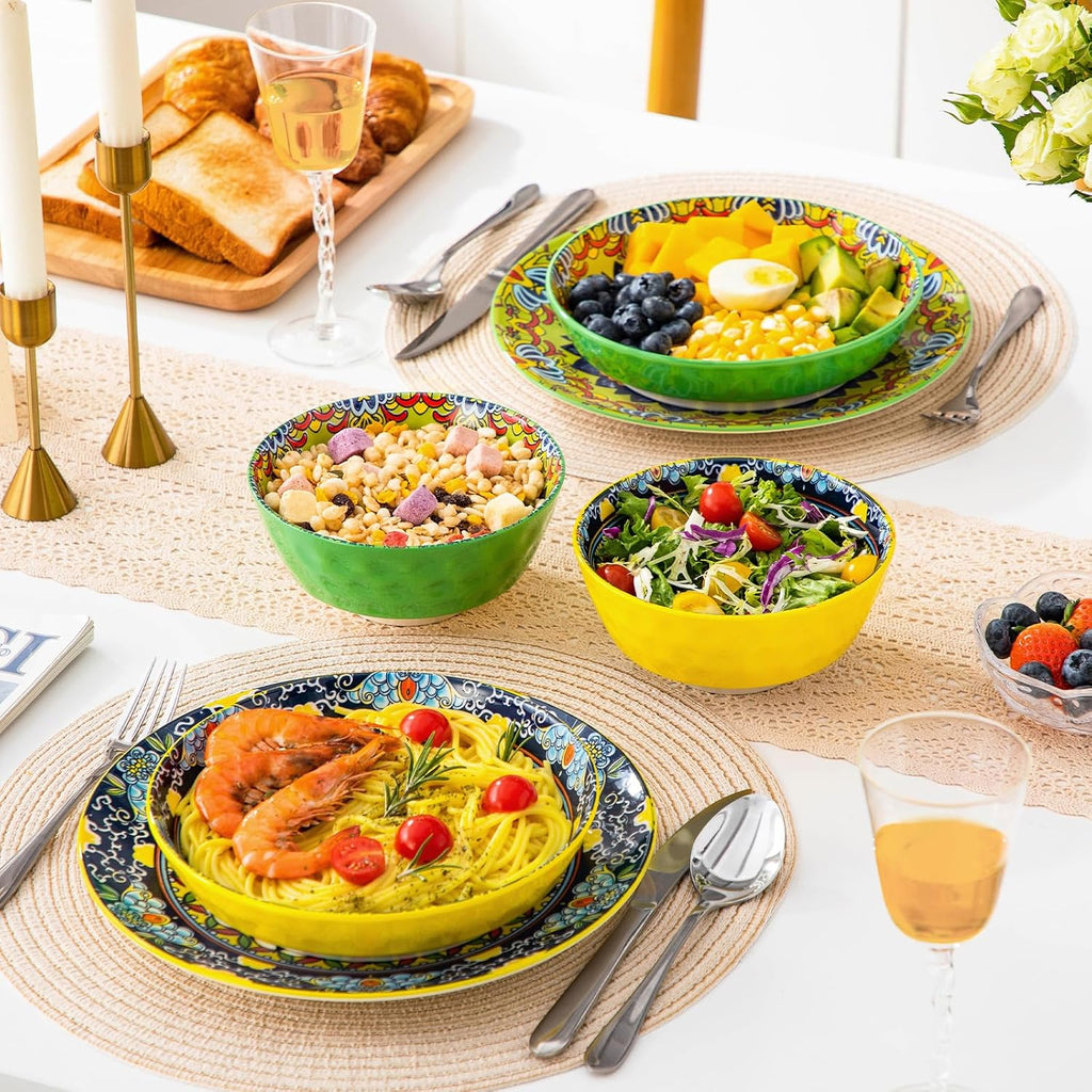 vancasso 26oz Cereal Bowls Set of 6  Boho Ceramic Soup Bowls with Colorful Bohemian Pattern  Microwave & Dishwasher Safe Serving Bowls for Salad  Oatmeal  Pasta  KRVI Series