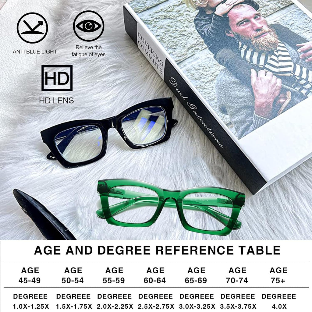 Hubeye Oprah Style Readers for Women Stylis Style Reading Glasses with Blue Light Blocking and Spring Hinge