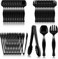 Mwellewm 36Pcs Plastic Serving Utensils Set 9'' Large Disposable Serving Spoons Forks Tongs for Serving Food Heavy Duty Black Large Party Utensils Supplies for Buffet Restaurant Dinner Salad Soup