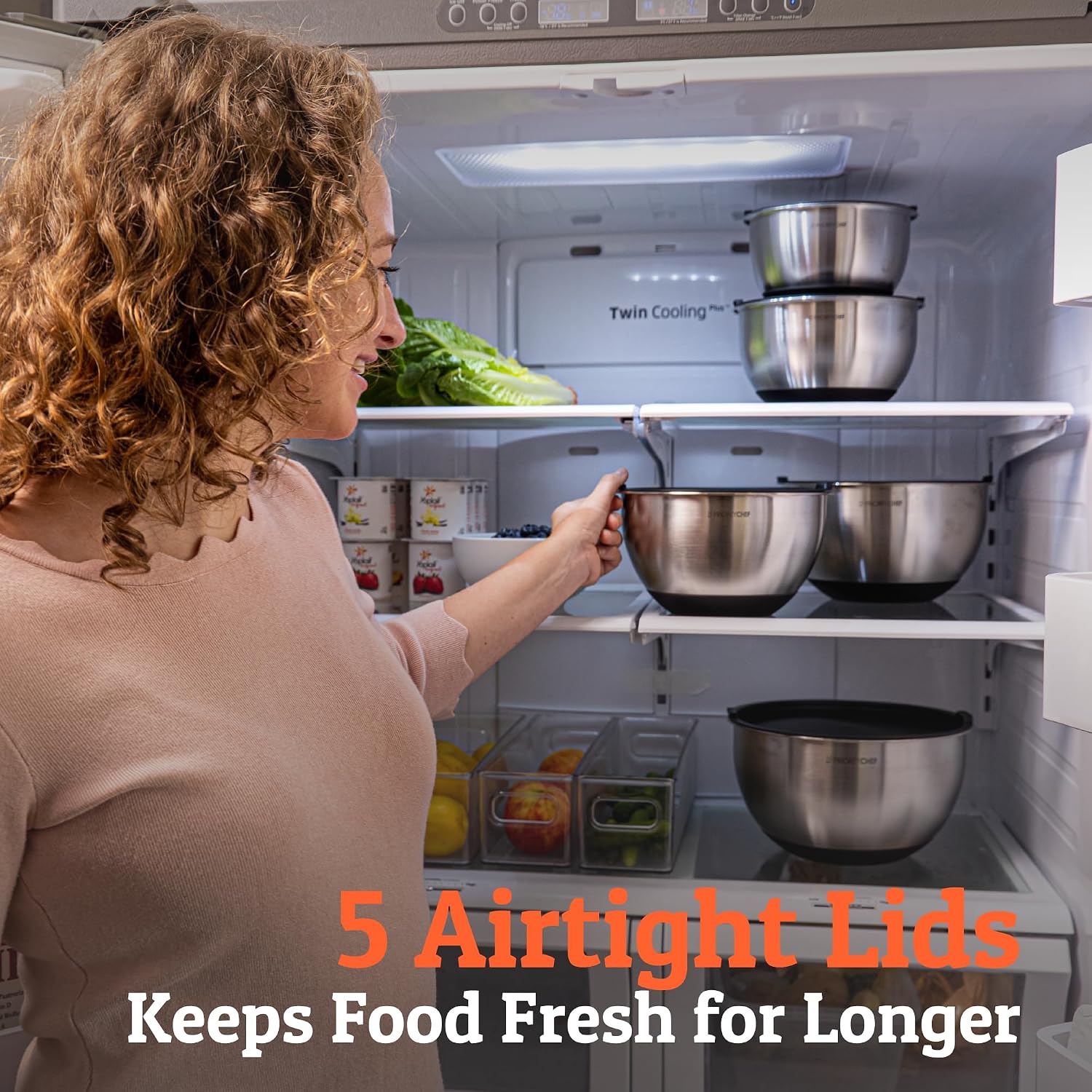 Priority Chef Premium Mixing Bowls With Lids Set  Airtight Lids  Thicker Stainless Steel  Non-Slip Base  5 Nesting Steel Bowls for Kitchen  Large Prep Metal Bowl Set 1.5/2/3/4/5 Qt  Black