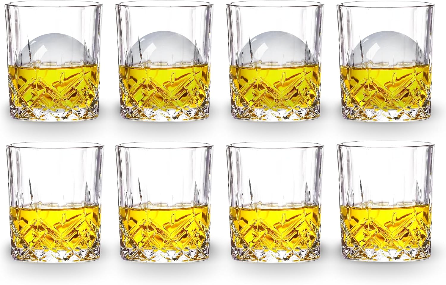 Crystal Whiskey Glasses Set of 8(Buy 6  get 2 Free)  11 OZ Old Fashioned Whiskey Glasses  Bourbon Cocktail Rocks Glasses  Clear Bar Glasses for Drinking Scotch Vodka Tequila Rum Gift for Men