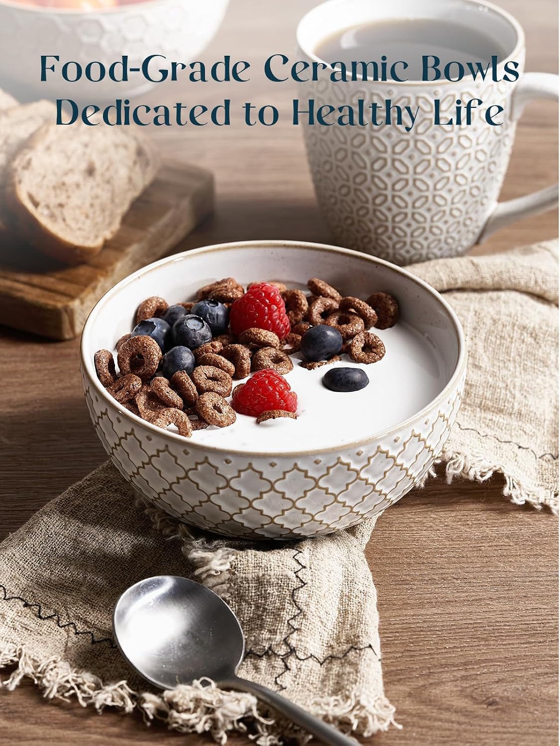 DOWAN Soup Bowls Set of 6  26 OZ Cereal Bowls for Kitchen  6" Ceramic Embossment Bowl for Salad  Pho  Fruits  Rice  Large Bowls Decor & Housewarming Gift  Dishwasher & Microwave Safe