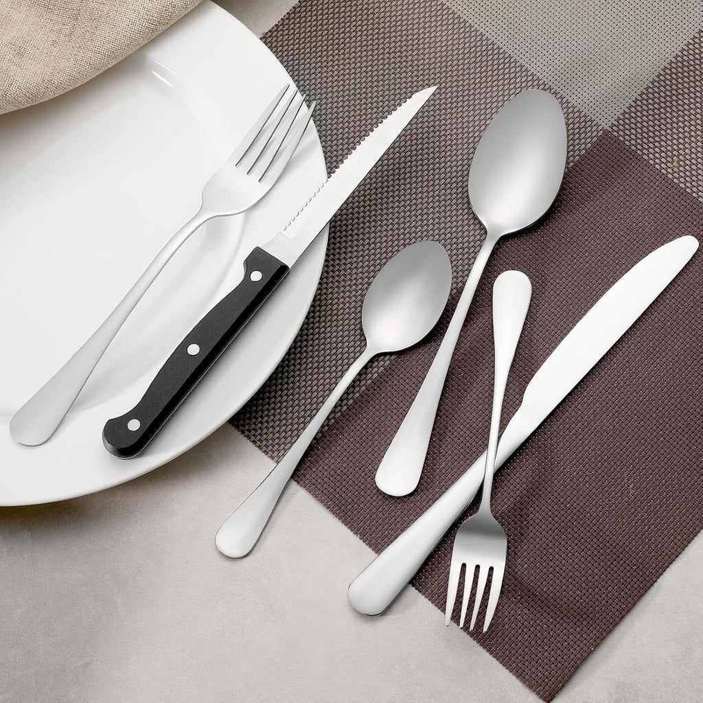 24 Pcs Forks and Spoons Silverware Set  Food Grade Stainless Steel Flatware Cutlery Set for Home  Kitchen and Restaurant  12 Dinner Fork(8") and 12 Teaspoon(6.7")  Mirror Polished  Dishwasher Safe