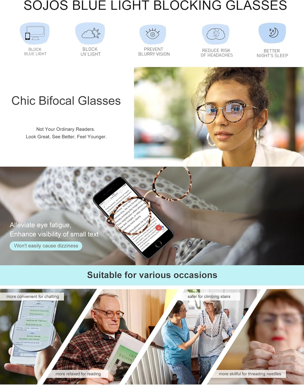 SOJOS Retro Round TR90 Blue Light Reading Glasses Womens Mens Readers Computer Glasses Eyewear Frame SJ9001